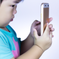 generate a boy holding a phone